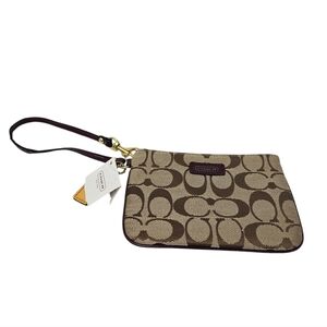Coach Signature Khaki/Burgundy Wristlet